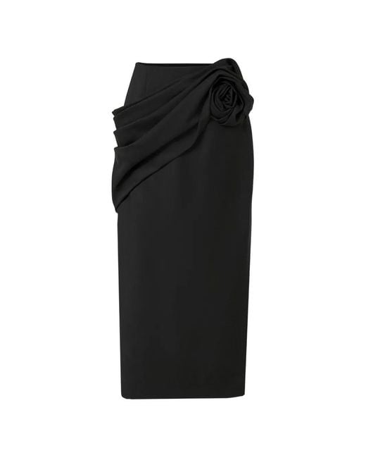 Carolina Herrera Black Rosette-Detail Draped Midi Skirt