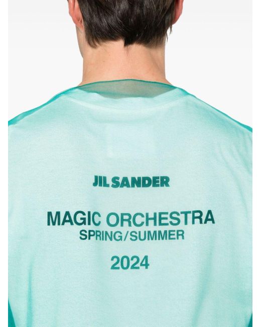 Jil Sander Blue Layered Logo-print T-shirt for men