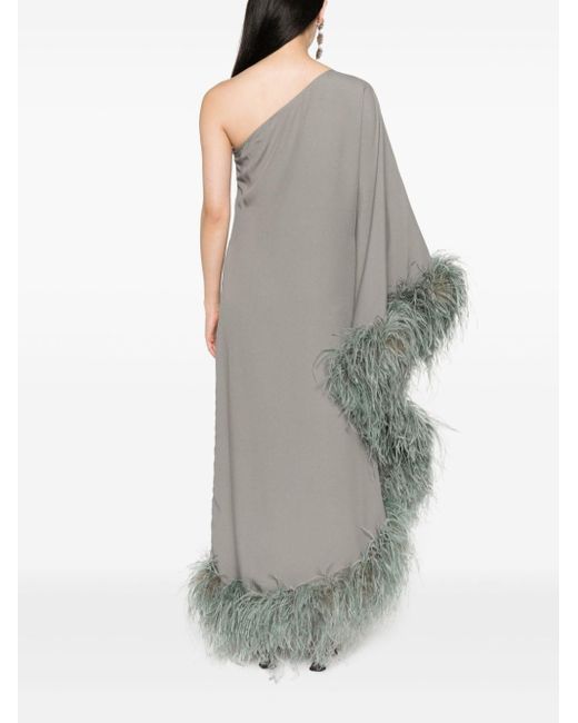 Robe mi-longue bordée de plumes ‎Taller Marmo en coloris Gray