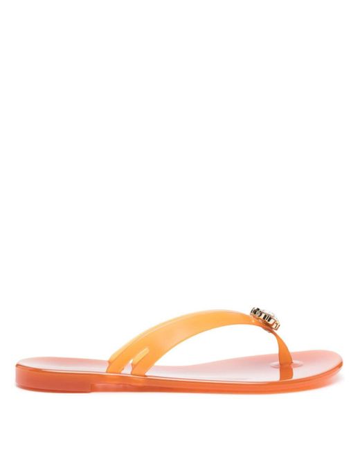 Casadei Orange Jelly Crystal-embellished Flip Flops
