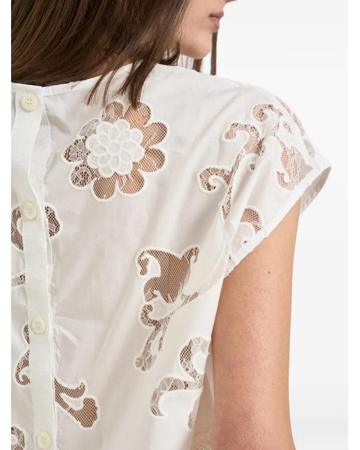 Semicouture White Andrea Lace-Insert Cut-Out Shirt
