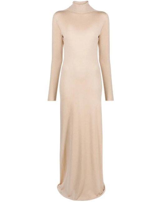Fabiana Filippi Natural Long-Sleeve Knitted Maxi Dress