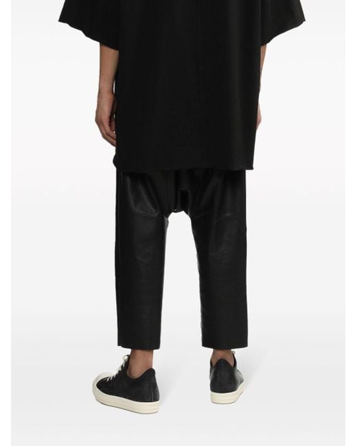 Rick Owens Black Leather Tapered Cropped Trousers for men