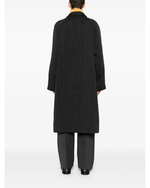 Sandro Black Oversize Wing-Collar Overcoat for men
