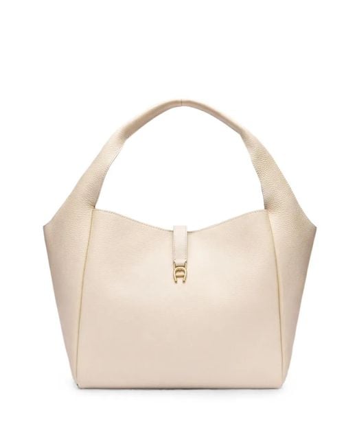 Aigner Natural Medium Zaira Logo-Plaque Tote Bag