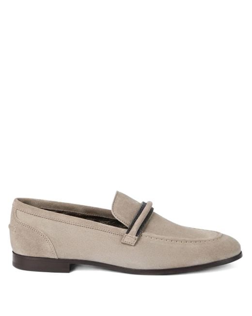 Brunello Cucinelli White Wildleder-Loafer mit Monili-Detail