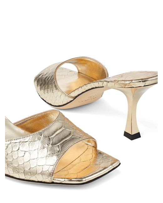 Jimmy Choo Natural Val 70mm Snakeskin-effect Leather Mules
