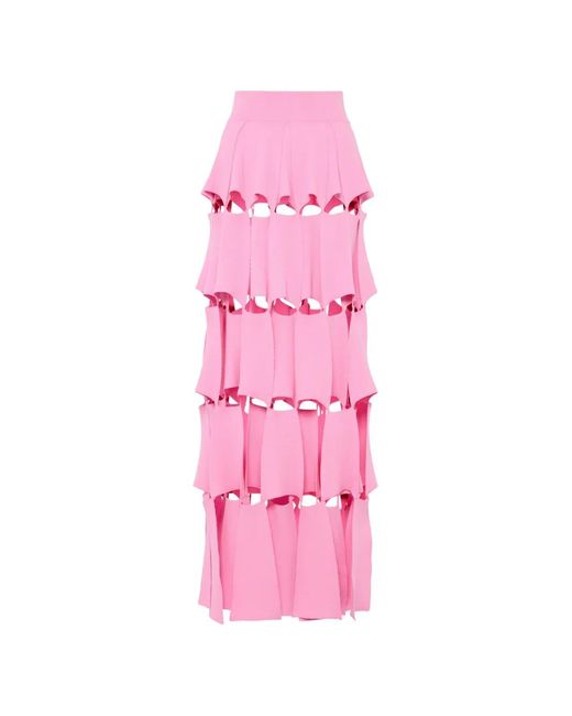 A.W.A.K.E. MODE Pink Knitted Laser-Cut Maxi Skirt