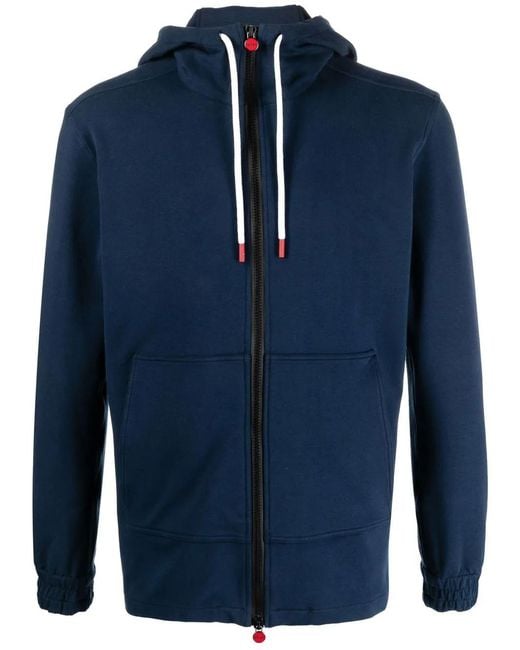 Kiton Blue Drawstring-Hood Zip-Up Hoodie for men