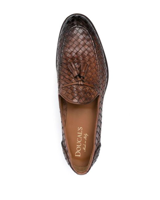 Doucal's Brown Interwoven Leather Loafers for men