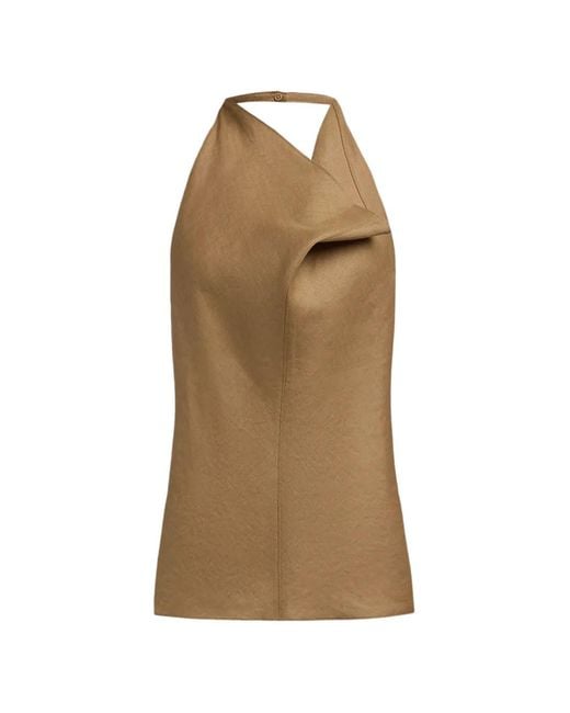 12 STOREEZ Natural Halterneck Linen Top