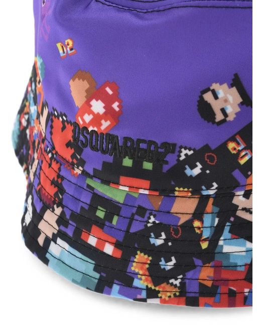 DSquared² Purple Graphic-Print Bucket Hat