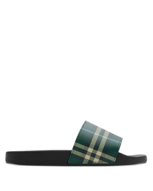 Burberry Green Checked Slides for men