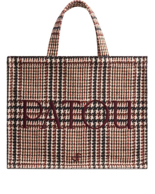 Patou Brown Logo-Embroidered Check Tote Bag