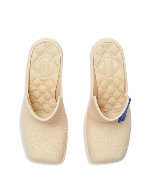 Burberry White Equestrian Knight Square-Toe Mules