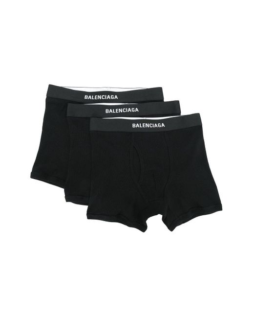 Balenciaga Ribbed Logo Boxers Set in Black for Men | Lyst