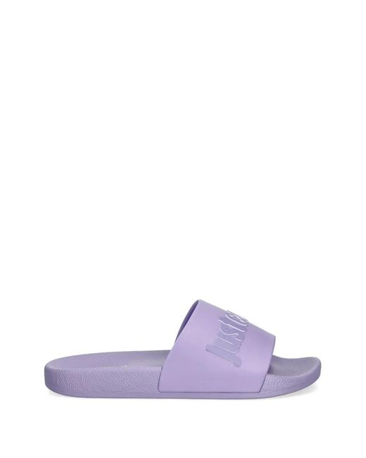 Just Cavalli Purple Logo-Embossed Slides