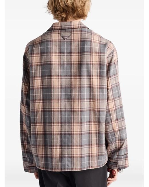 Camisa a cuadros con bolsillo de parche Prada de hombre de color Brown