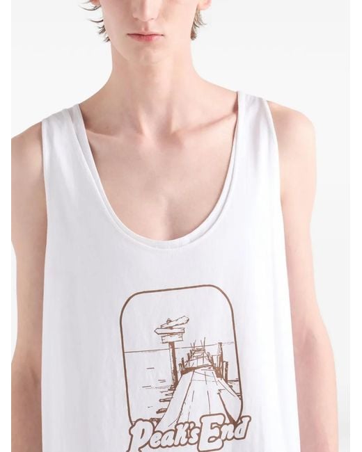 Prada White Printed Cotton Tank Top for men