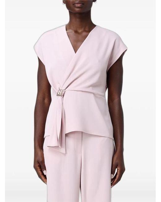 Hanita Pink Buckle-Detail Wrap-Style Top