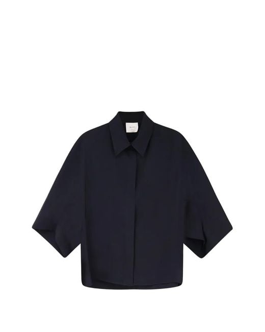 Alysi Blue Pointed-Collar Short-Sleeves Shirt