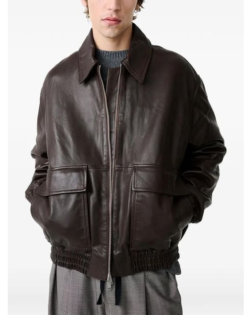 Studio Nicholson Black Piston Leather Zip-Up Jacket