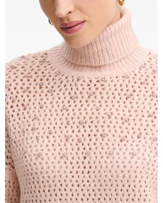 Fracomina Pink Crystal-Embellished Roll-Neck Sweater