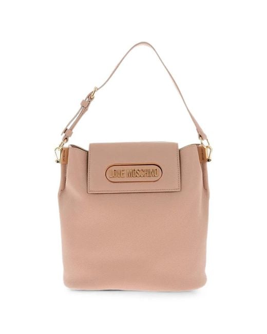Love Moschino White Logo-Plaque Pebbled-Effect Shoulder Bag