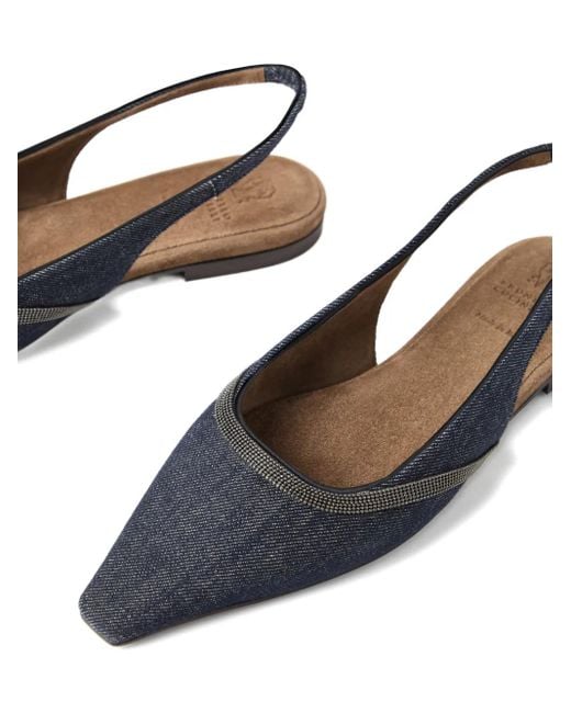 Brunello Cucinelli Blue Leather Ballerina Shoes