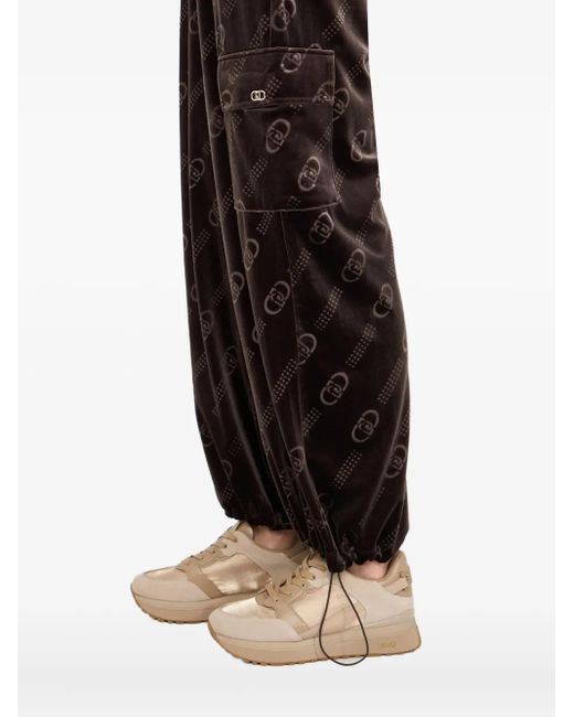 Liu Jo Brown Logo-Pattern Elastic-Cuff Trousers