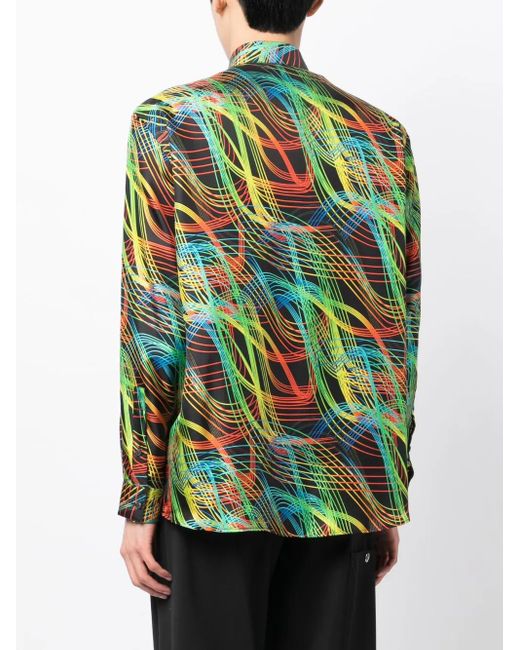 Ferrari Green Abstract-Pattern Silk Shirt for men