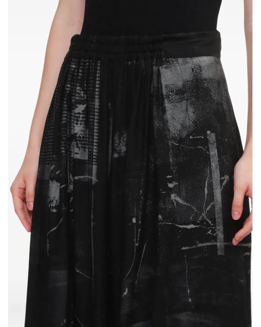 Y's Yohji Yamamoto Black Abstract-Print Pleated Trousers
