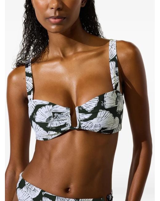 Karl Lagerfeld Metallic Fan-Print Bikini Top