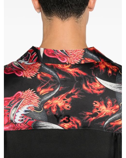Y-3 Red Graphic-Print Button-Down Shirt for men