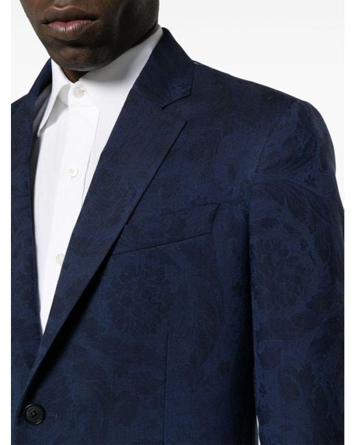 Versace Blue Barocco Jacquard Wool Blazer for men