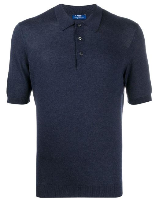 Barba Napoli Blue Knitted Polo Shirt for men