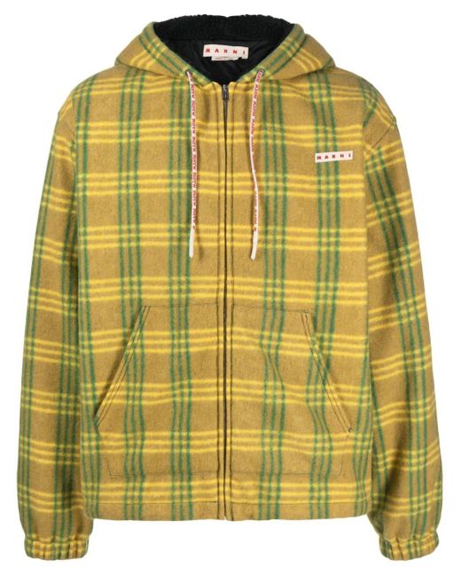 Marni Yellow Hooded Checked Jacket for men
