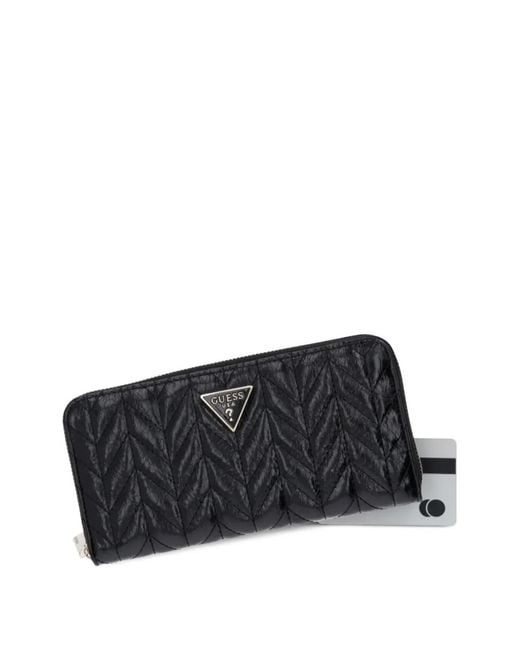 Guess Black Portefeuille Cheryl Matelassé À Chevrons