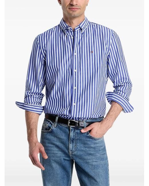 Tommy Hilfiger Blue Vertical-Stripe Button-Down Shirt for men
