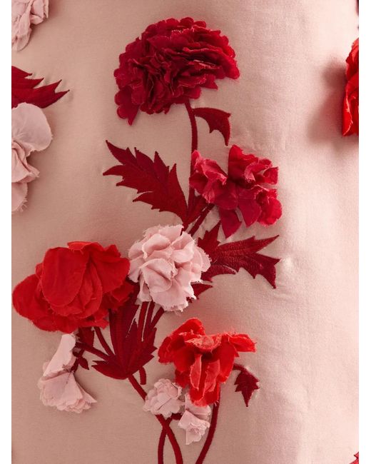 Erdem Red Mikado Floral Sleeveless Pencil Midi Dress
