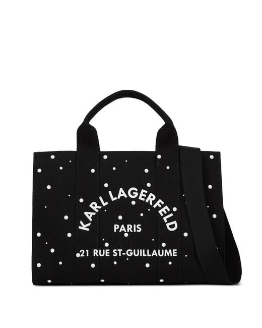 Karl Lagerfeld Black Medium Rue St-Guillaume Pearl-Embellished Cotton Tote Bag