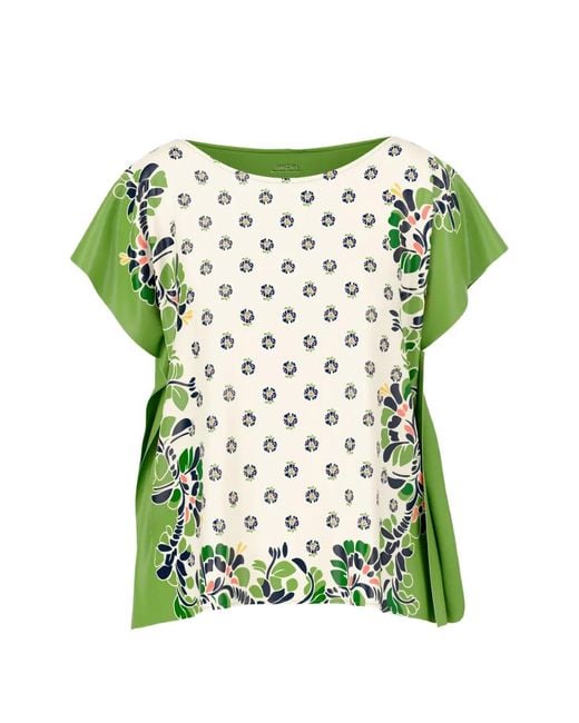 Marc Cain Green Floral-Print Silk Blouse