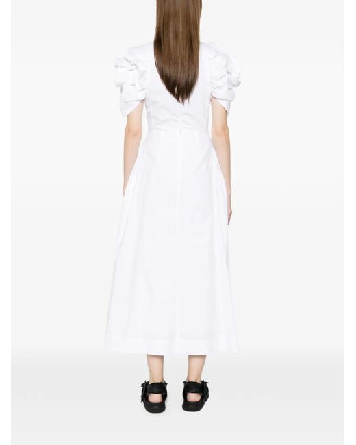 Simone Rocha White Round-Neck Ruffled Midi Dress