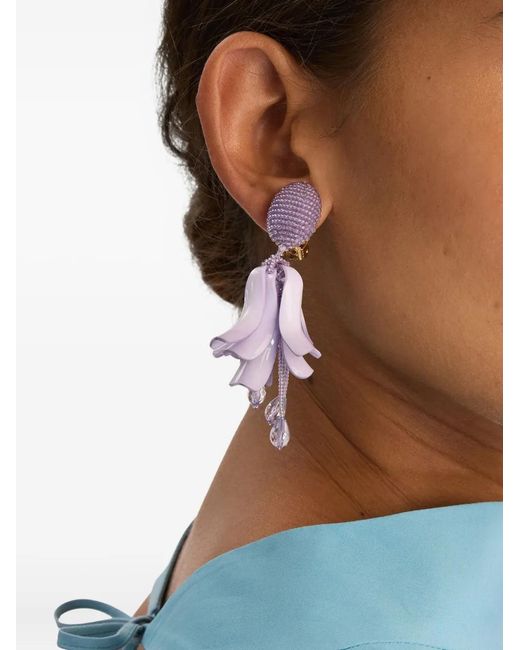 Oscar de la Renta Purple Beaded Floral Drop Earrings