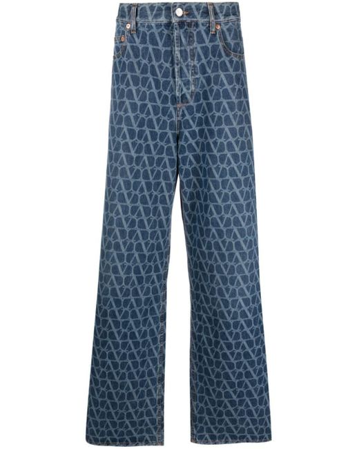 Valentino Garavani Blue Toile Iconographe-pattern Wide-leg Jeans for men