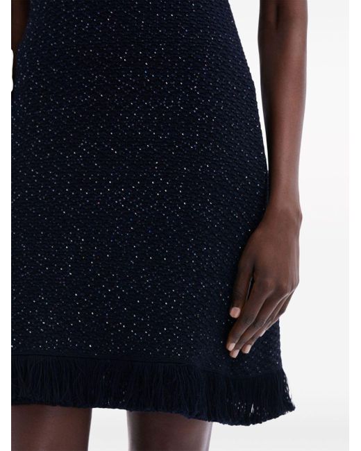 Oscar de la Renta Blue Sequin-embellished Sleeveless Tweed Dress