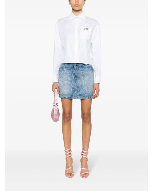 Versace Blue Baroque-Print Denim Miniskirt