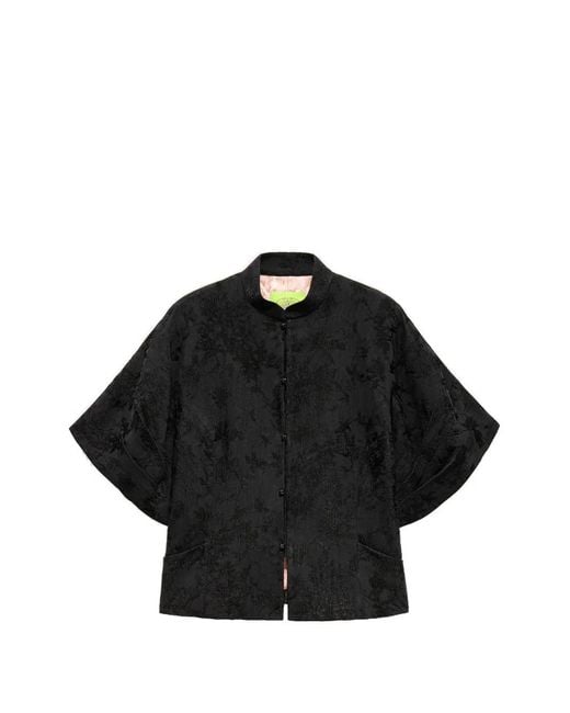 Shanghai Tang Black Jacquard Short Sleeve Jacket