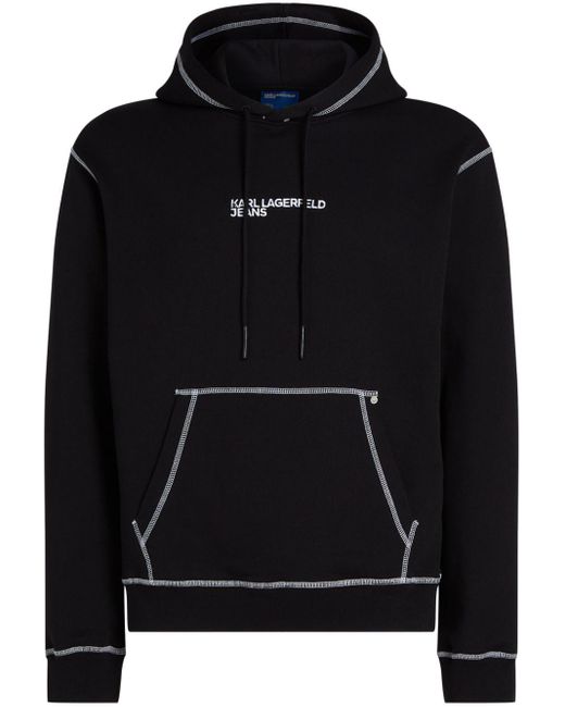 Karl Lagerfeld Black Logo-embroidered Contrast-stitching Drawstring Hoodie for men