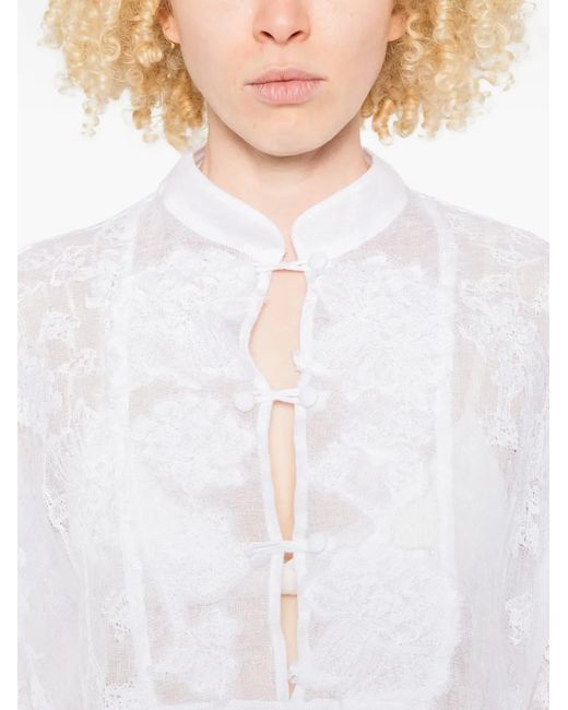 Ermanno Scervino White Lace Buttoned Mini Dress